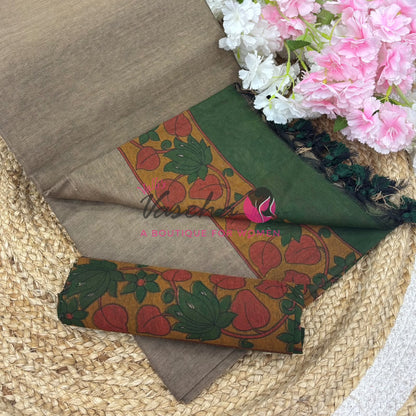 Handloom Cotton Sarees with Kalamkari Blouse - VVKCK003