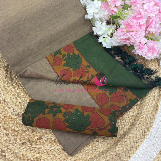 Handloom Cotton Sarees with Kalamkari Blouse - VVKCK003