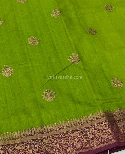 Bamboo Silk Saree - Green With Purplish Wine Shade - VVBSS001