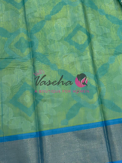 Banarasi Pochampally Weaving Semi Soft Cotton Saree - Yellow with Blue  - VVBPS001