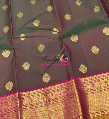 Pure Kanchipuram Silk Saree - Mandhulir Green & Pink Shade  - VVPS070