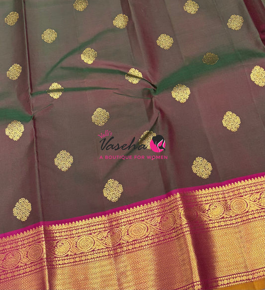 Pure Kanchipuram Silk Saree - Mandhulir Green & Pink Shade  - VVPS070