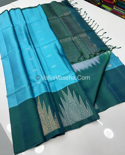 Pure Soft Silk Saree - Blue & Leaf Green - VVPSS061