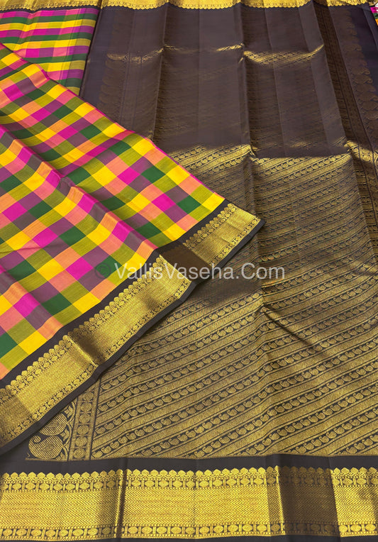 Pure Kanchipuram Silk Saree | Pazhum Pazhamum Checks |VVPS017