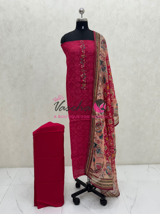 Unstitched Chanderi Mixed Material | Pink Shade | VVUSM072