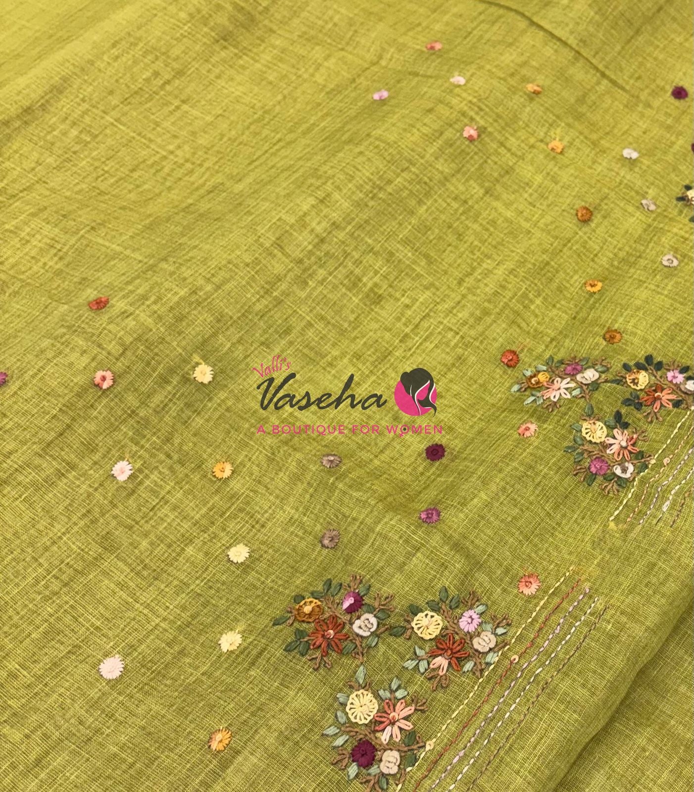French Knot - Linen Tissue Saree - Green Shade - VVLFN017