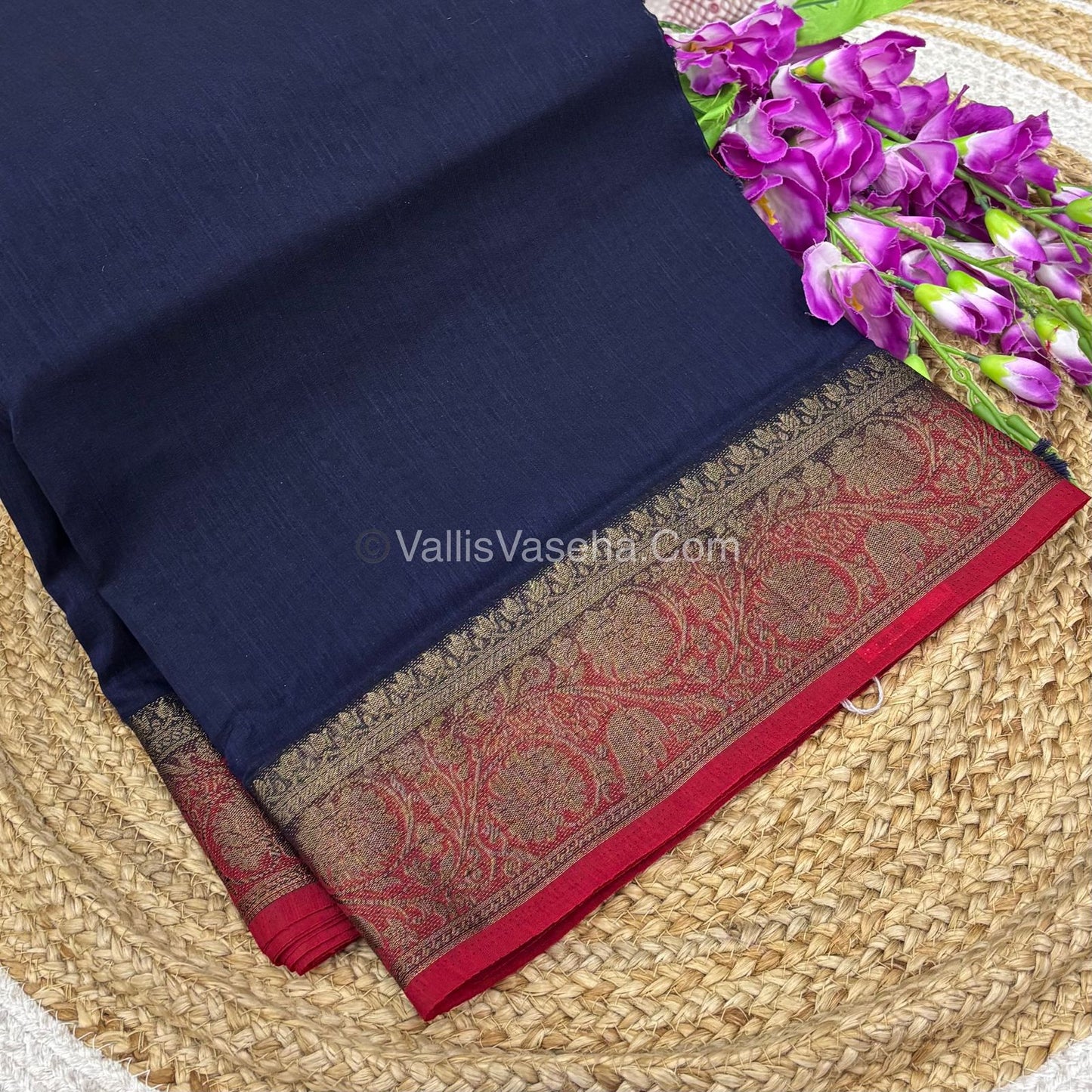 Bamboo Silk Saree - Blue With Red  Shade - VVBSS007