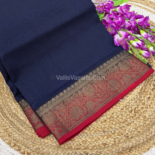 Bamboo Silk Saree - Blue With Red  Shade - VVBSS007