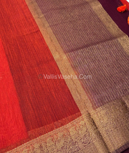 Bamboo Silk Saree - Red With Wine Shade - VVBSS005