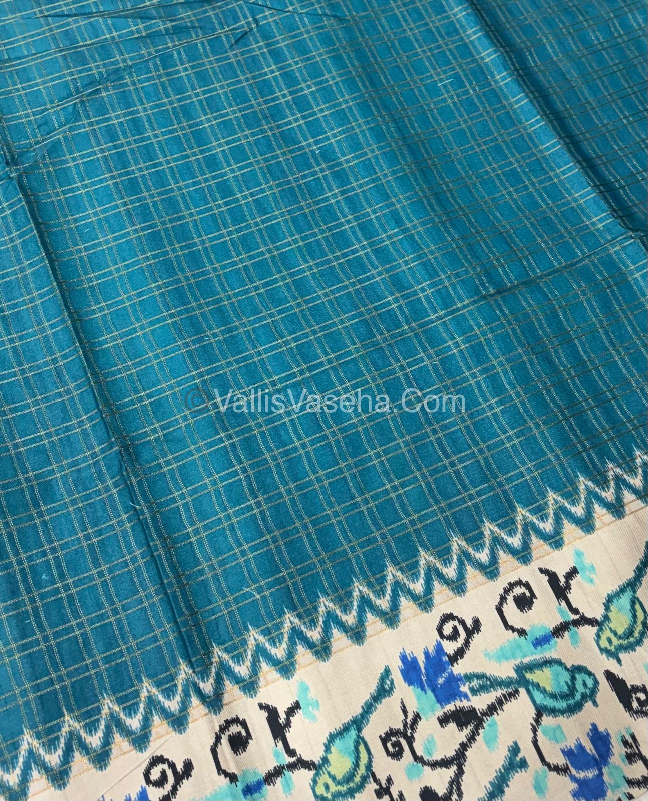 Semi Tussar Silk -Blue With Cream Shade  - VVSTS039