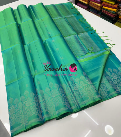 Pure Soft Silk Saree - Dual Tone Green Shade - VVPSS119