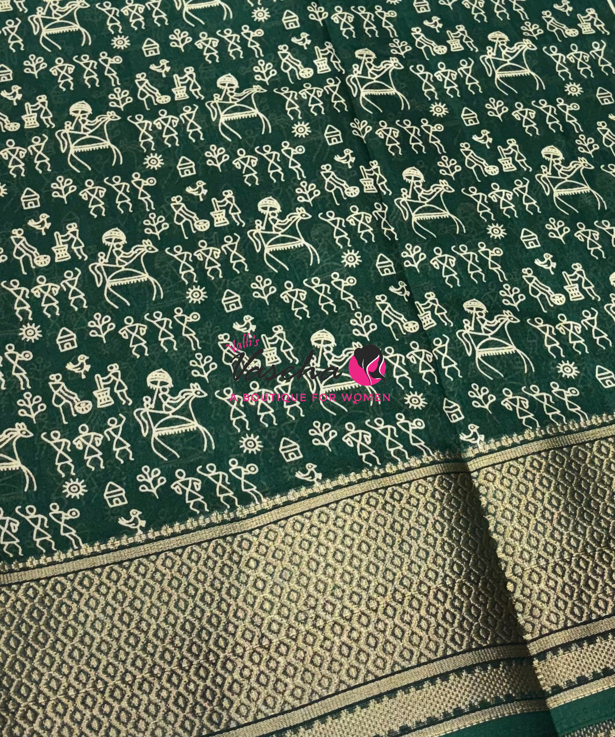 Semi Binny Silk - Varli Design - Green Shade  - VVSBS010
