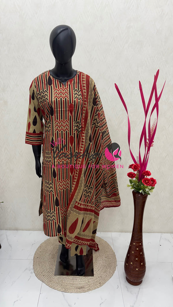 Ready Made | Straight Cut |Salwar, Kameez & Duppatta(3pc)|Cotton |VVRMS020