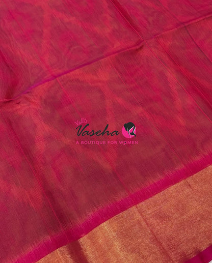 Pochampally Silk Cotton Saree - Green & Pink Shade - VVPPS001