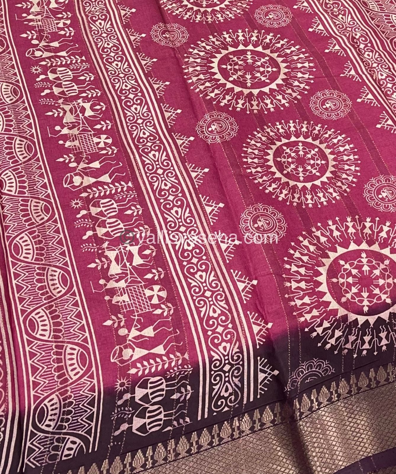 Chanderi Mixed Cotton Saree - Varli Prints - VVMCV001