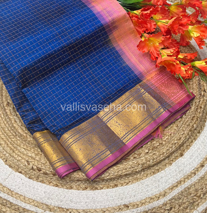 Pure Silk Cotton Saree - Light Peacock Blue With Peach - Lakshadeepam Design - VVPLD001
