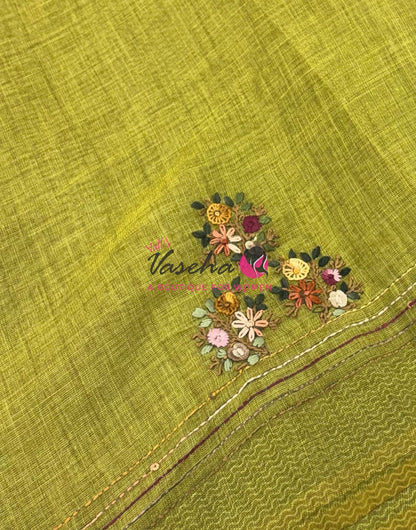 French Knot - Linen Tissue Saree - Green Shade - VVLFN017