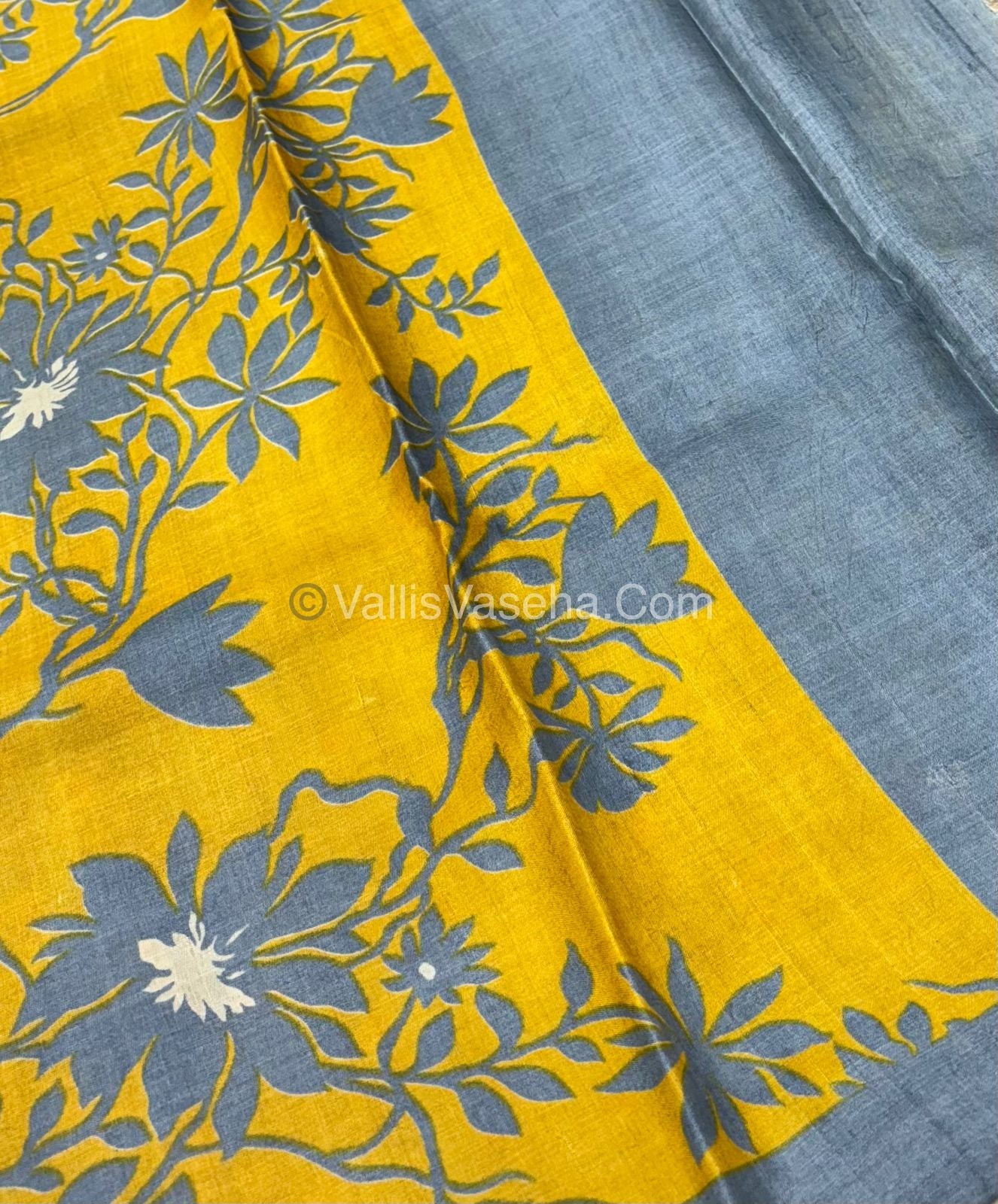 Pure Tussar Silk - Yellow With Grey Shade - VVPTS001