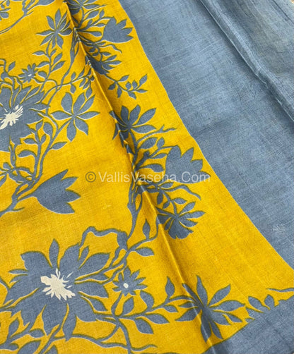 Pure Tussar Silk - Yellow With Grey Shade - VVPTS001