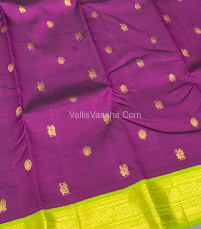 Pure Kanchipuram Silk Saree - Purplish Wine & Green Combo - VVPS014