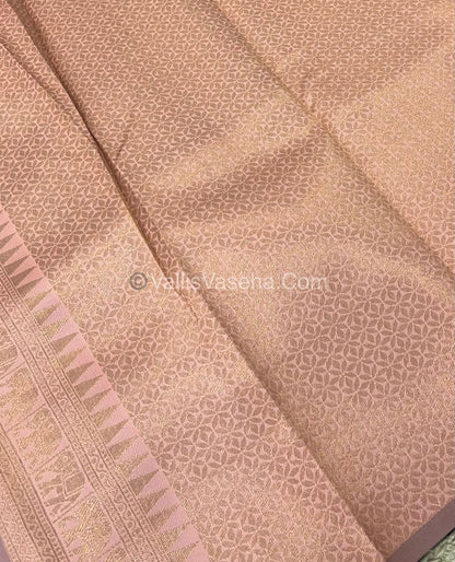 Semi Silk Saree - Kanchi Silk Style - Elephant Border - Brown with Peach - VVSSS005