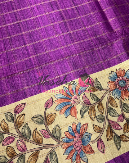 Semi Gicha Tussar Saree - checks pattern - VVSGT005