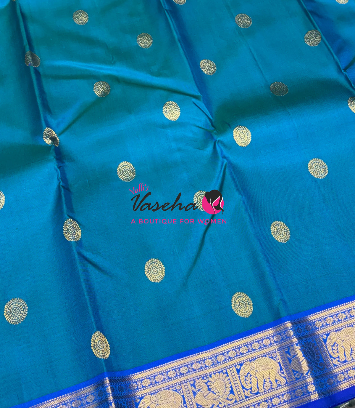 Pure Kanchipuram Silk Saree - Blue & Blue Combo - VVPS025