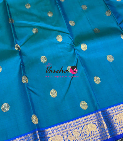 Pure Kanchipuram Silk Saree - Blue & Blue Combo - VVPS025