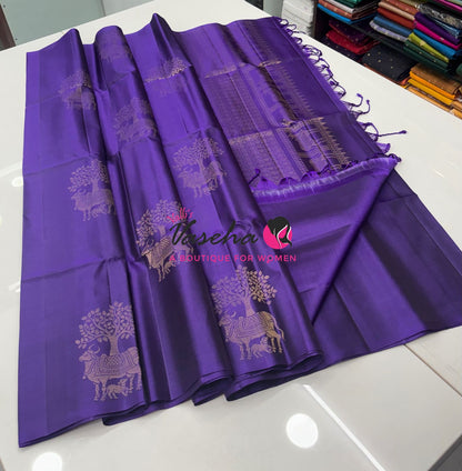 Pure Soft Silk Saree  - Border Less  - Violetish Purple Shade - VVPSS102