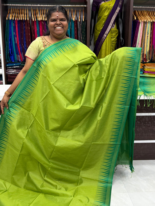 Semi Raw Silk - Green With Green Shade - VVRS007