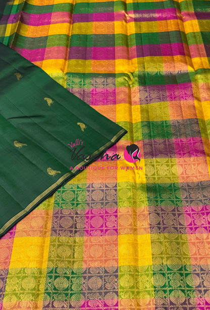 Pure Kanchipuram Silk Saree - Green with Multi colour Shade - VVPS025