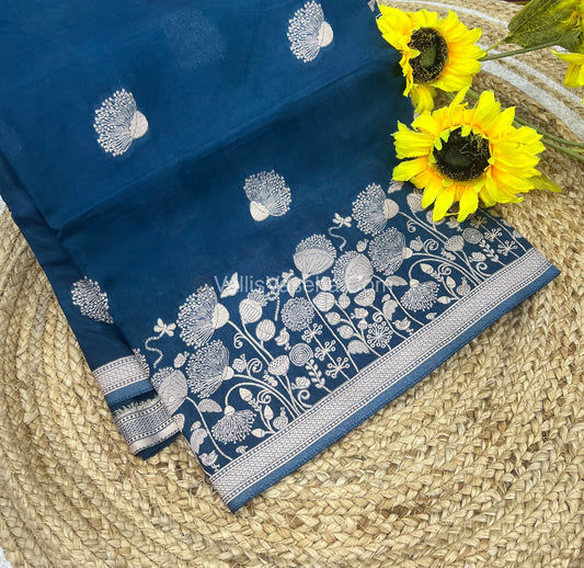 Banarasi Premium Viscose Saree - Ramar Blue Shade - VVBPV001