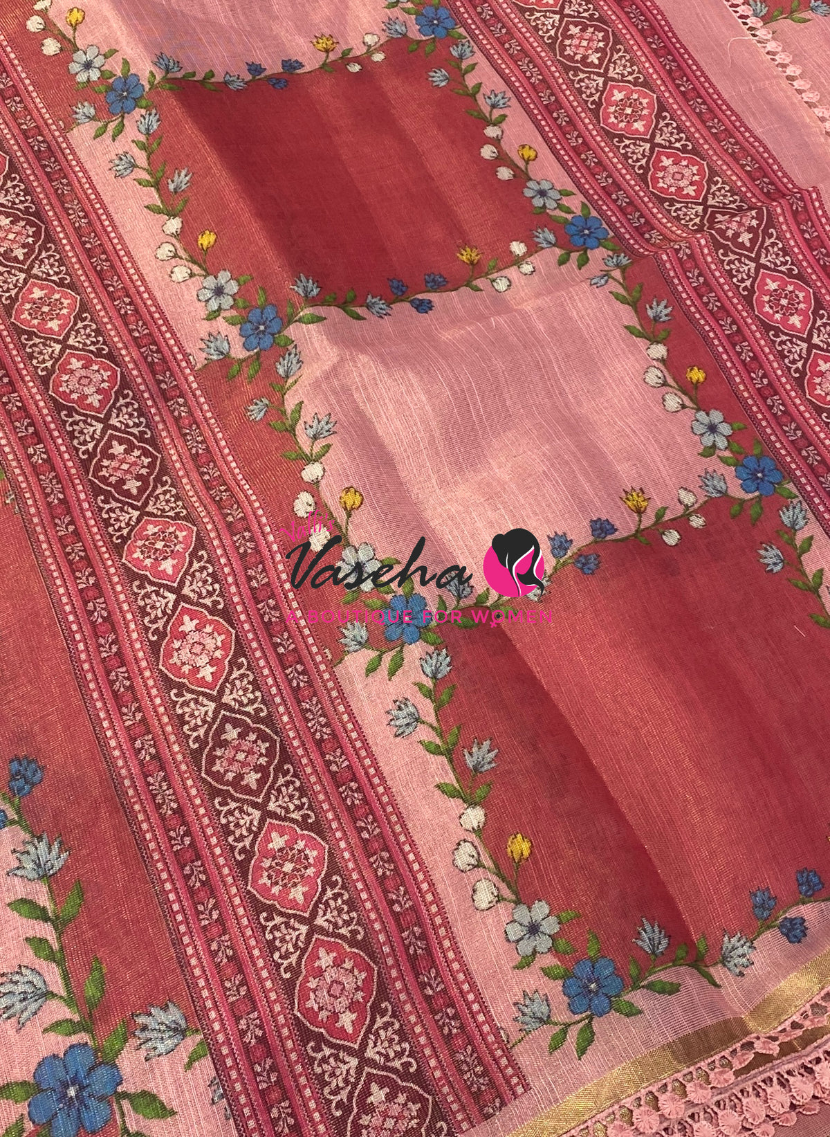 Linen Tissue Saree -  Light & Dark Combo - Peach Shade - VVLTS005