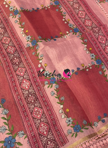 Linen Tissue Saree -  Light & Dark Combo - Peach Shade - VVLTS005