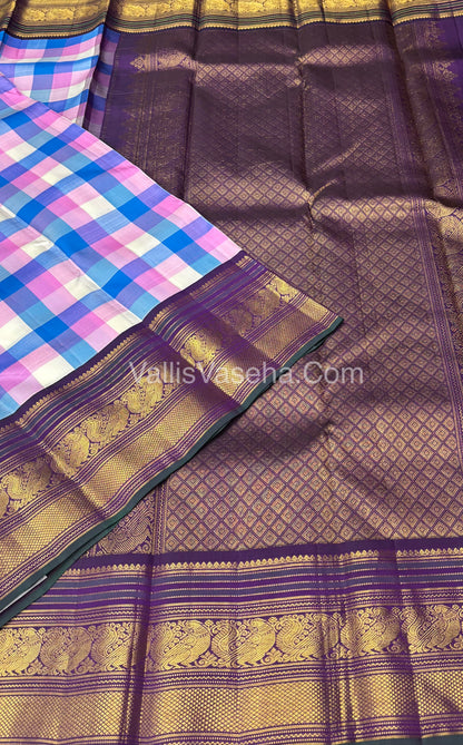 Pure Vintage Korvai Kanchipuram Silk Saree | Pazhum Pazhamum Checks |VVPS021