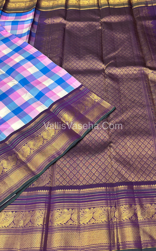Pure Vintage Korvai Kanchipuram Silk Saree | Pazhum Pazhamum Checks |VVPS021