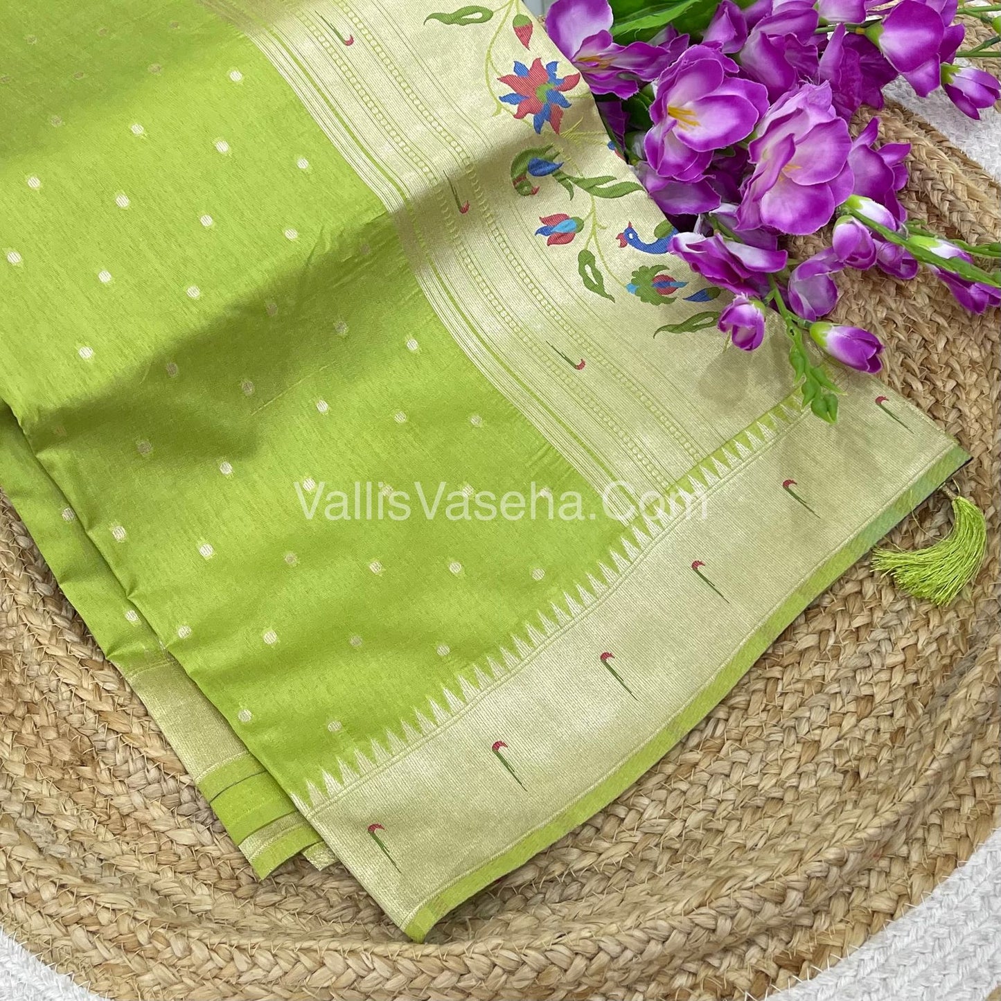 Semi Raw Silk - Paithani Design Weaving - Grey Shade - VVRS005