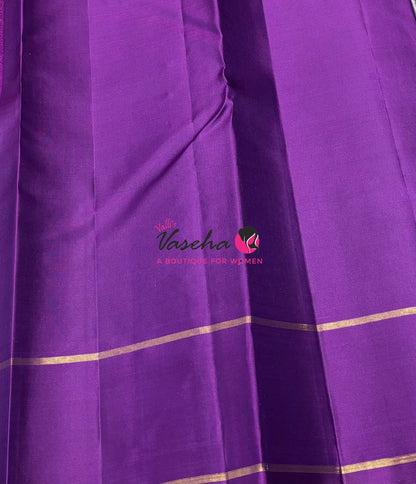 Pure Kanchipuram Silk Saree - Vairavoosi Design  - Light Lavender With Purple - VVPS059
