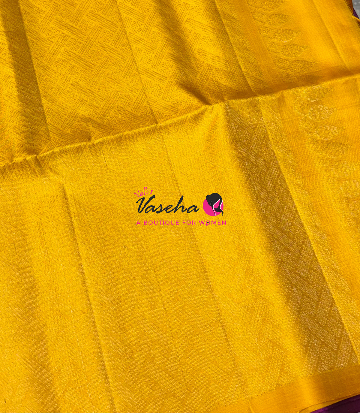 Pure Soft Silk Saree  - Purplish Pink With Yellow Combo - VVPSS139