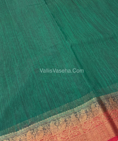 Bamboo Silk Saree - Green  With Red Shade - VVBSS005