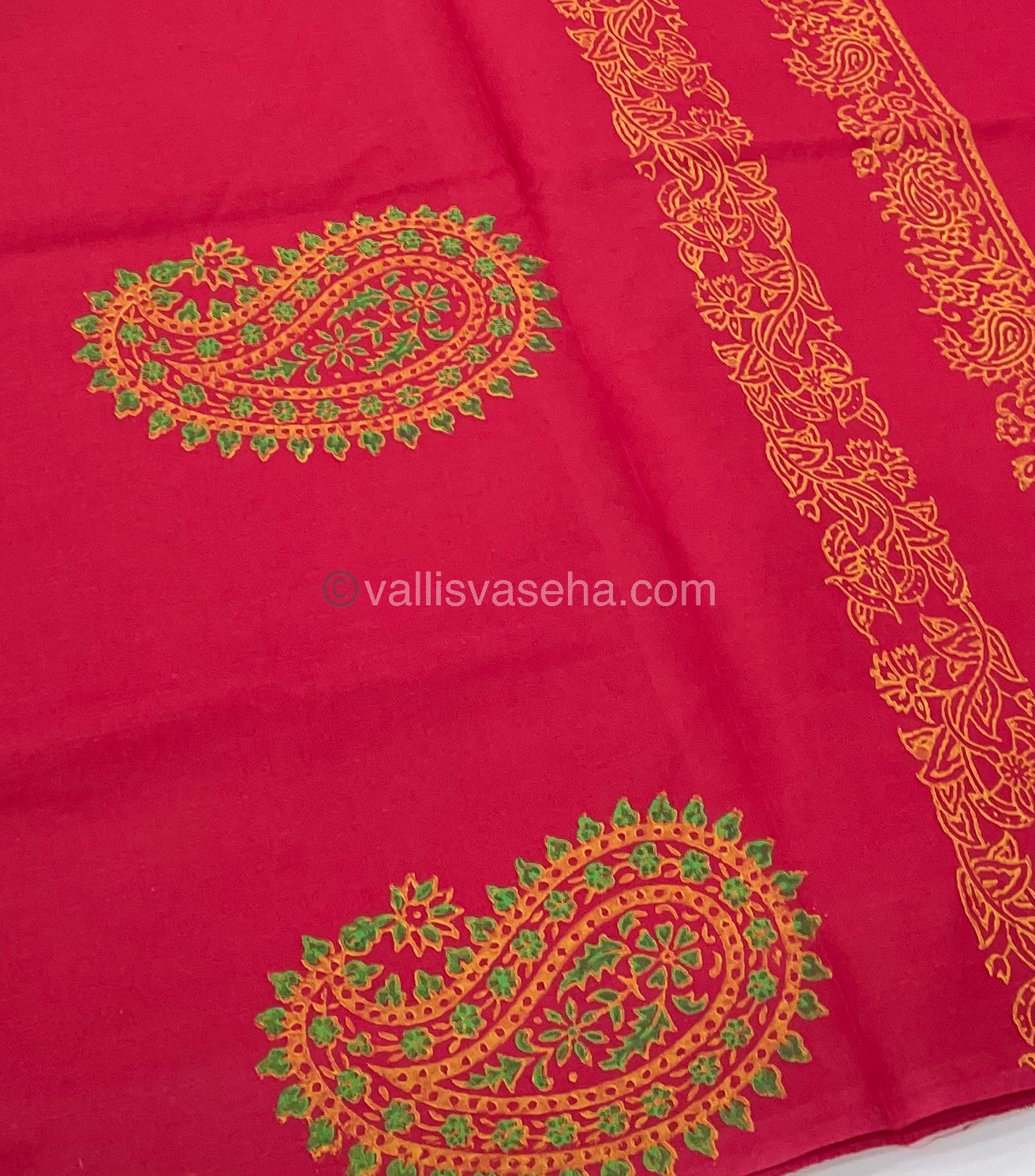 Poly Silk Mixed Printed Cotton - Red With Green - VVPCP002