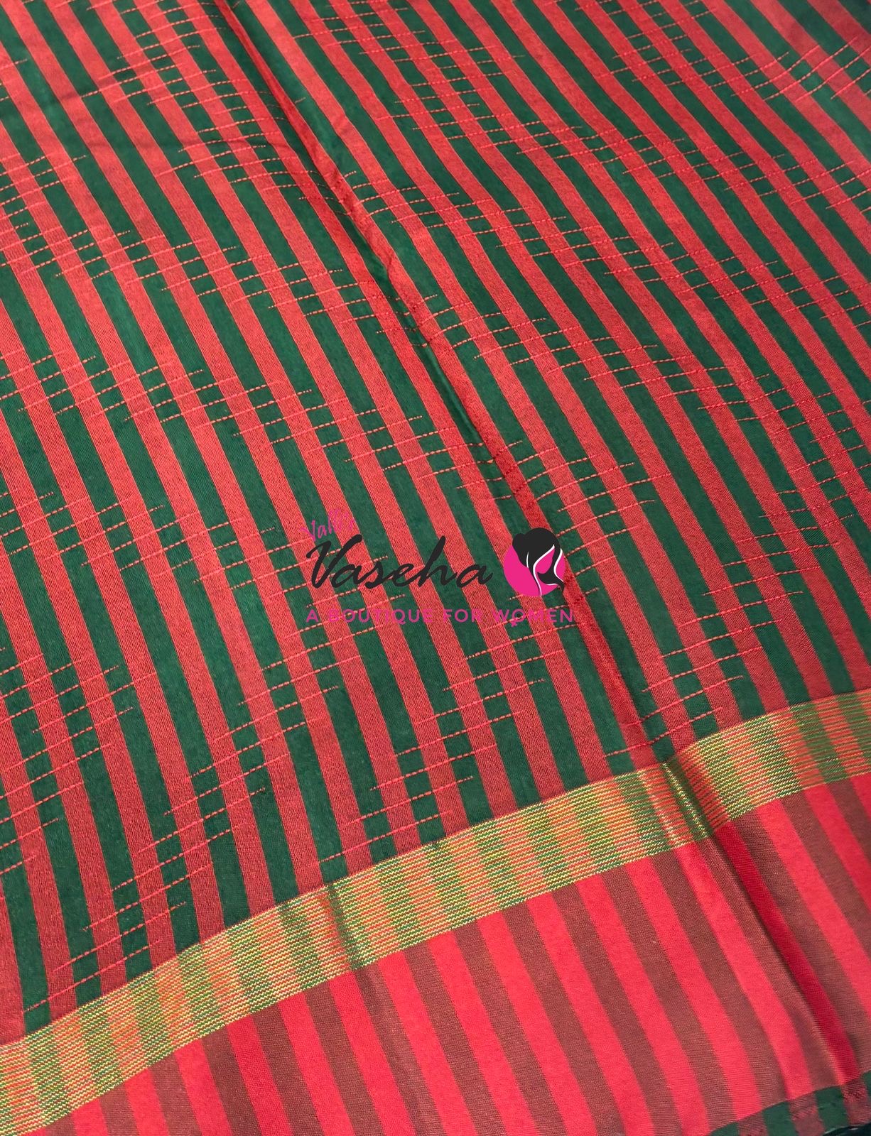 Semi Silk Saree - Thread Work Weaving - Green With Maroon - VVSSS0038