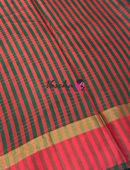 Semi Silk Saree - Thread Work Weaving - Green With Maroon - VVSSS0038
