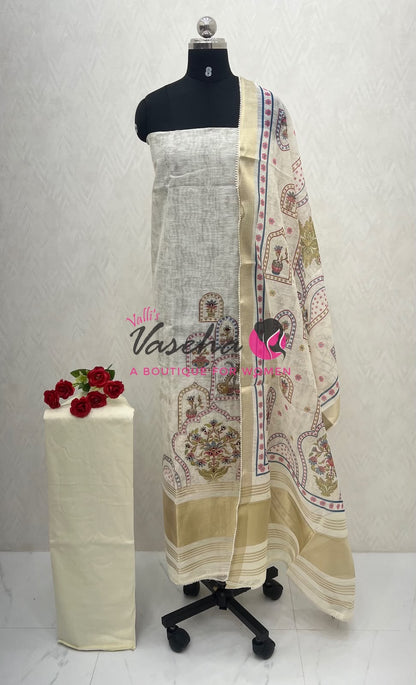 Unstitched Raw Silk Material  | Cream | VVUSM052