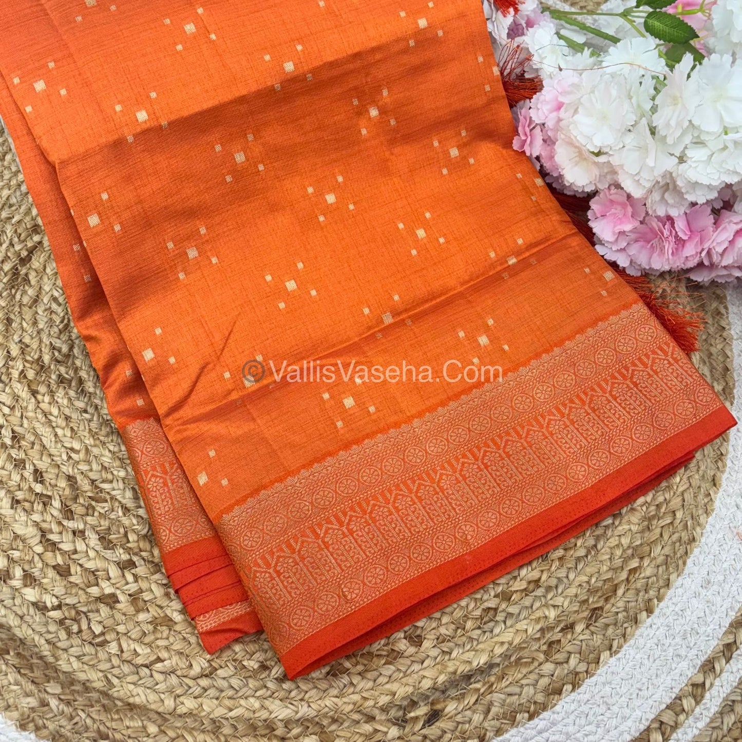 Semi Tussar Silk - Grand Pallu  - Orange Shade - VVSTS031