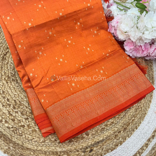 Semi Tussar Silk - Grand Pallu  - Orange Shade - VVSTS031