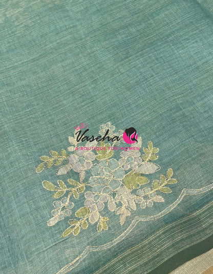 Linen Tissue Saree - Blue Shade - VVLTS004