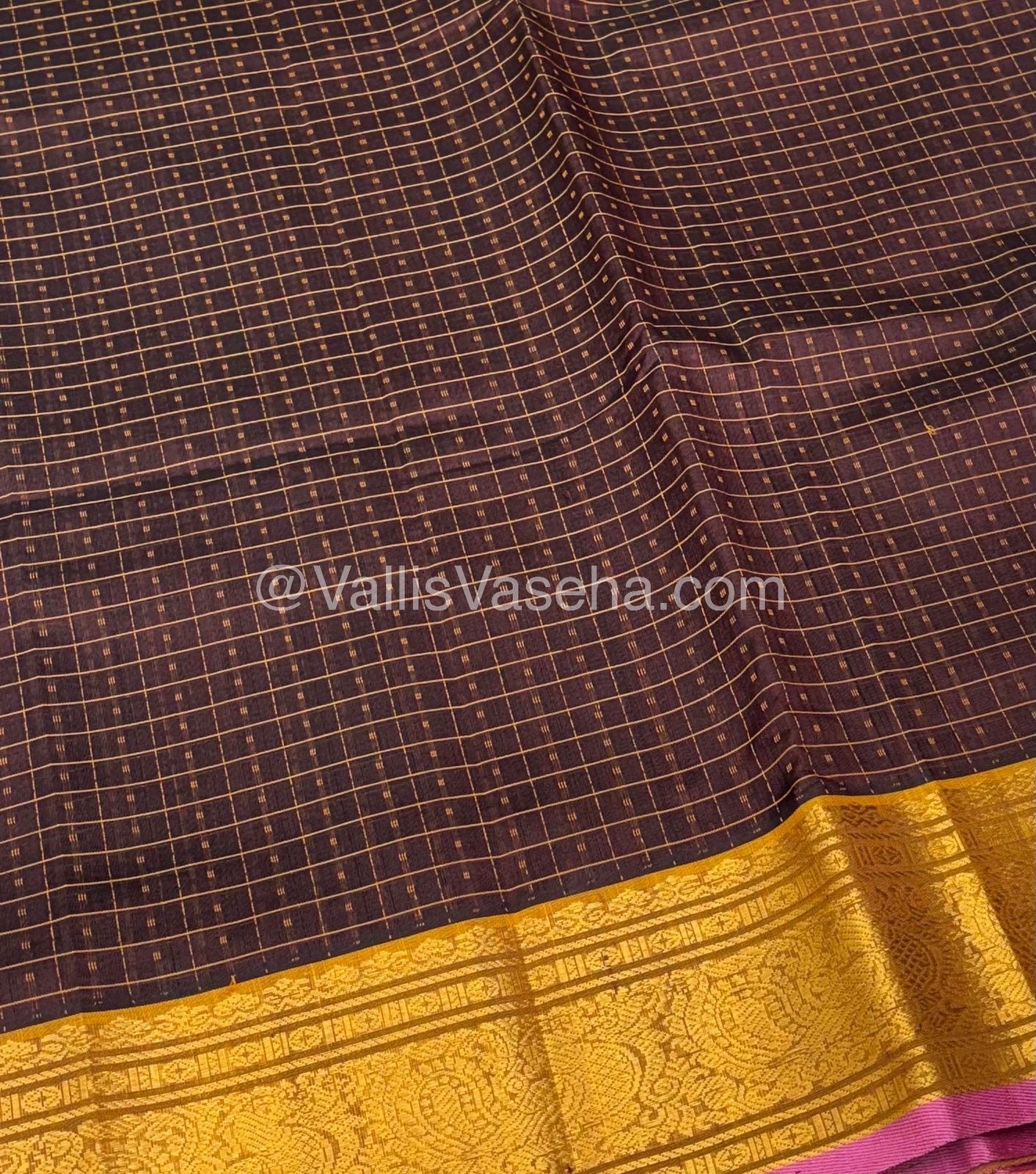 Pure Silk Cotton Saree - Brown With peach Shade - Lakshadeepam Design - VVPLD001