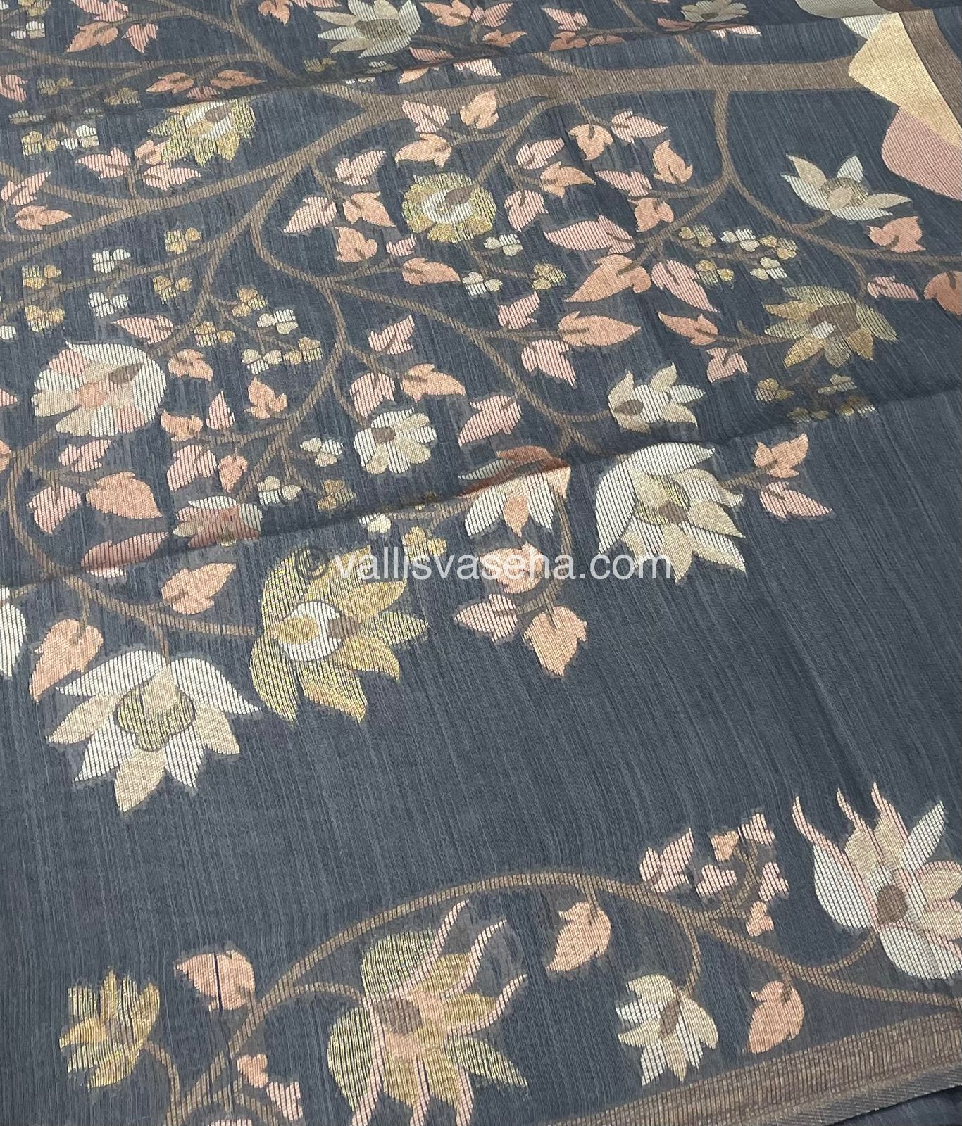 Semi Raw Silk with Jamdhani Design Weaving with Tree Design Pallu - Grey Shade - VVRS002