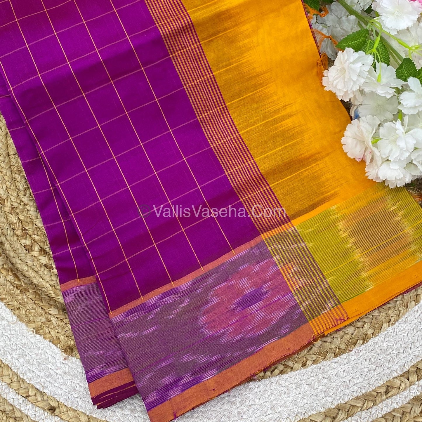 Semi Silk Cotton Saree - Purple & Yellow - VVSSC001
